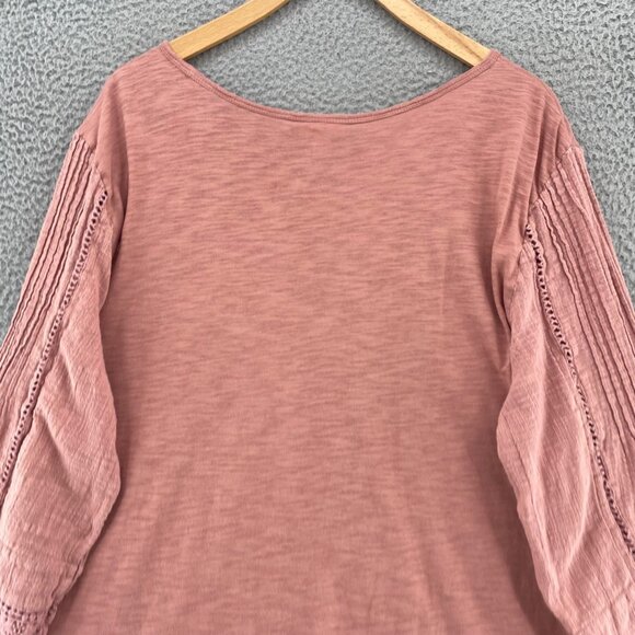 J Jill Top Womens Extra Large Blush Pink Slub Knit 3/4 Sleeve Pleat Lace Stretch - Picture 4 of 10